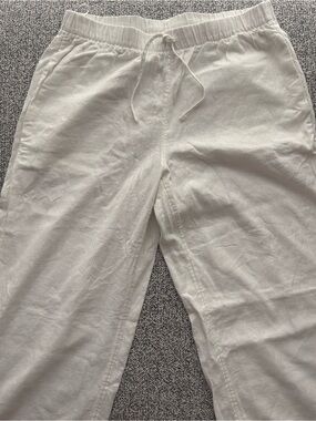 Babaton White Linen Drawstring Pants